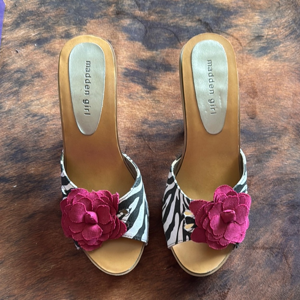 Madden Girl Black and Pink Heels with Floral Accent
